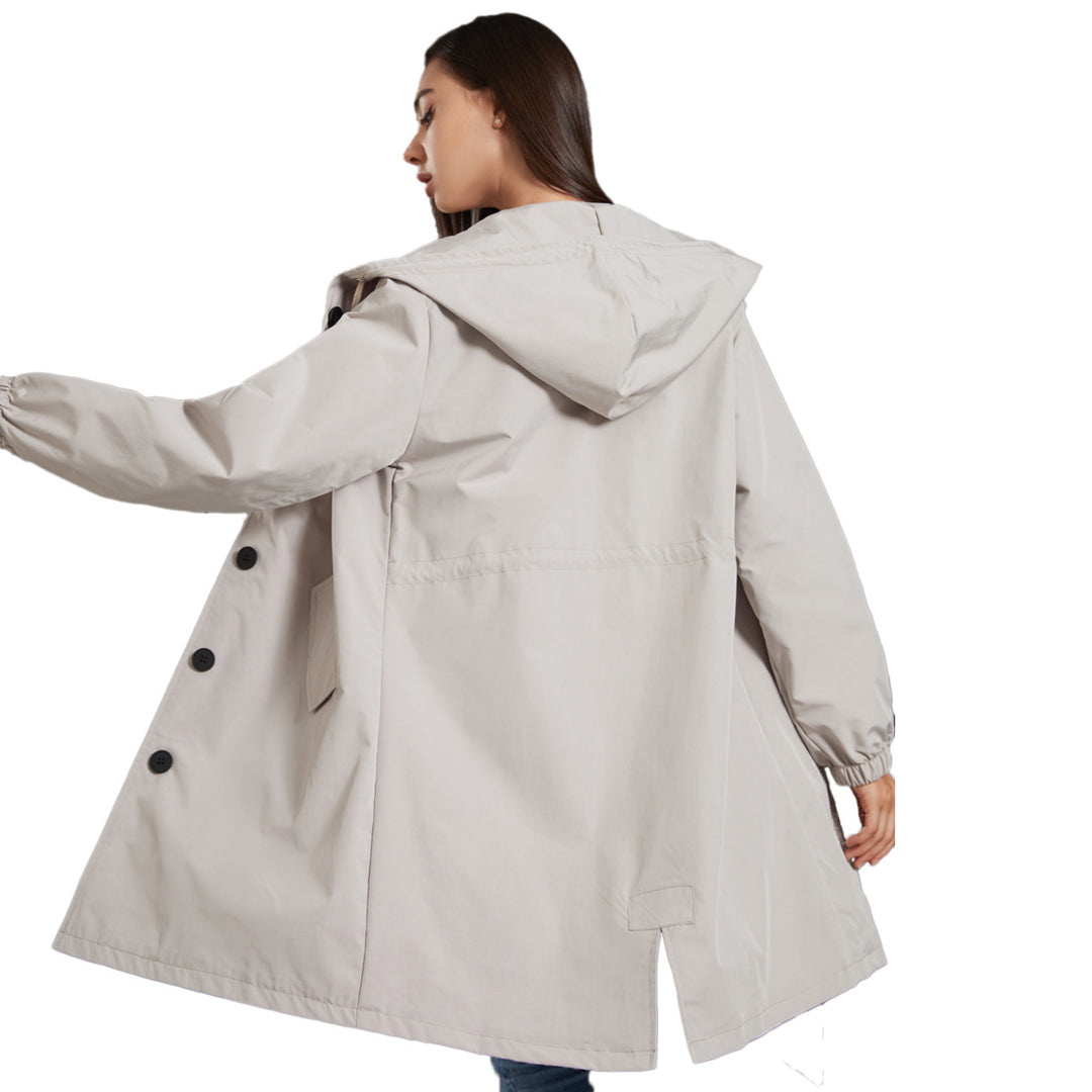 Damen modische Übergangsjacke mit verstellbarer Kapuze und praktischen Taschen EB