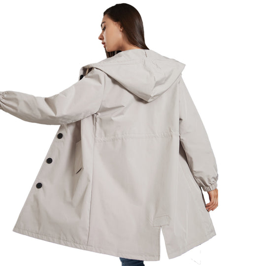 Damen modische Übergangsjacke mit verstellbarer Kapuze und praktischen Taschen EB