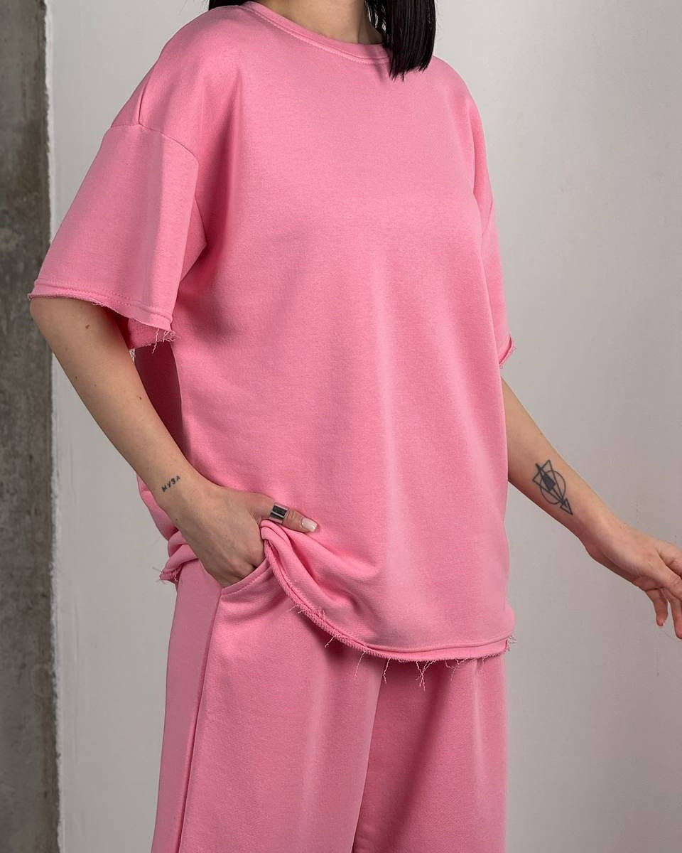Damen weit geschnittenes Lounge Set mit weicher Sweatpants und boxy T Shirt EB