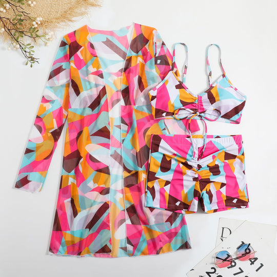 Damen Bikiniset mit floralem Oberteil und luftiger Wickeljacke EB