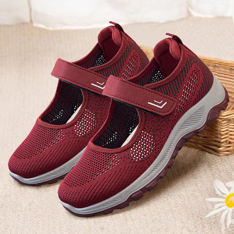 Damen nan gestrickter Mary-Jane-Sneaker mit Klettverschluss, atmungsaktivem Obermaterial und dämpfender Profilsohle EB