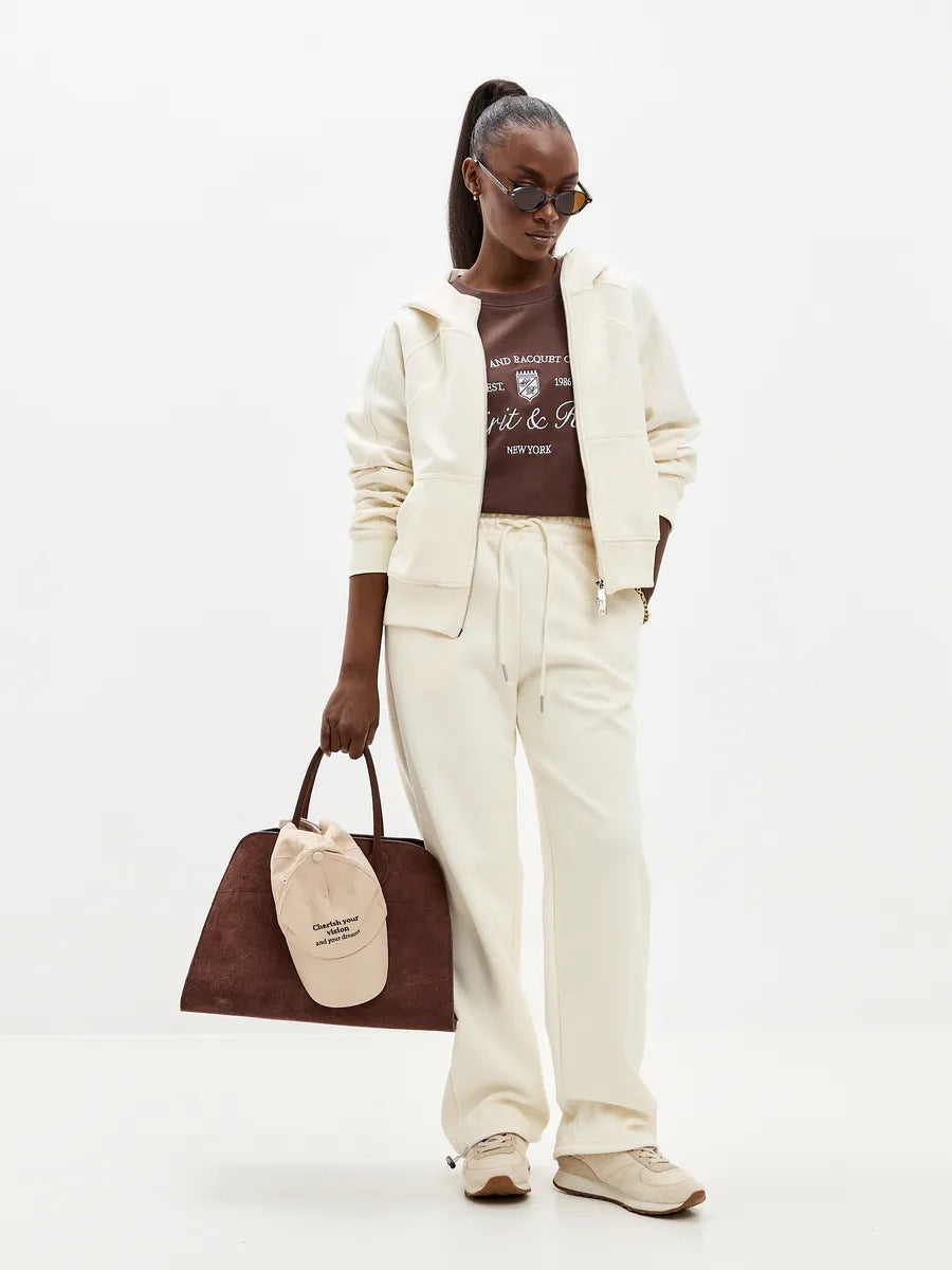 Damen entspanntes Fleece-Zweiteiler Set mit Raglan-Kapuzenjacke, durchgehendem Reißverschluss und gerader Relax-Jogginghose Eichborn Berlin