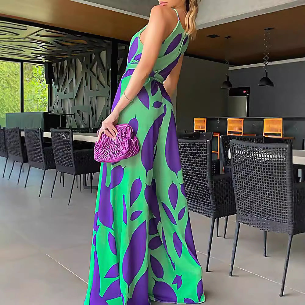 Damen Maxikleid mit floralem Muster und Taillengürtel EB