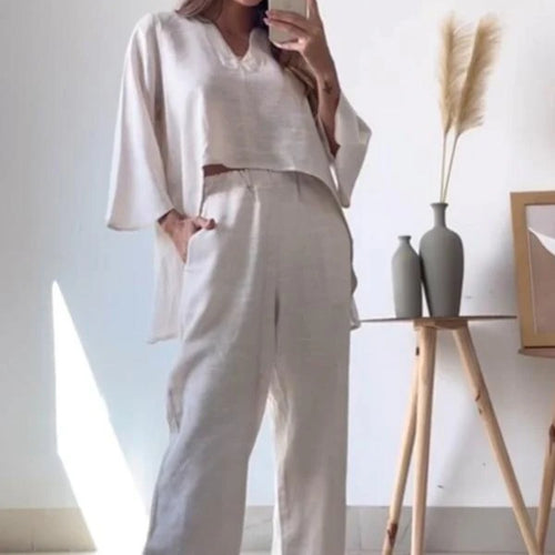 Damen elegantes und lässiges Zweiteiler-Outfit mit weitem Schnitt EB