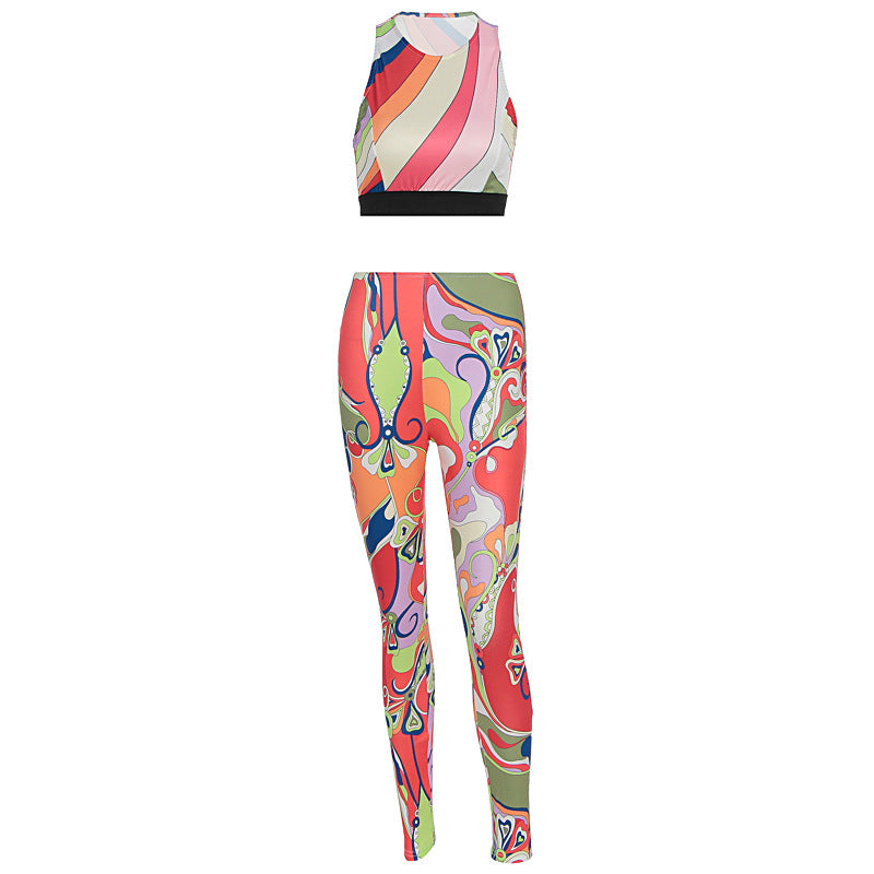 Damen Sportliches Zweiteiler-Set mit kreativem Muster und figurformendem Schnitt EB