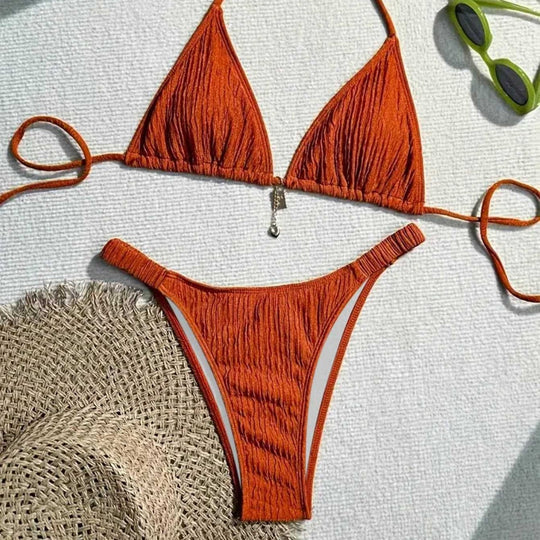 Damen Triangel-Bikini mit gewellter Textur EB