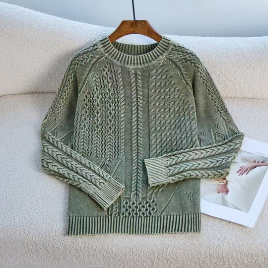 Damen Eleganter Grobstrickpullover mit kunstvollem Design EB