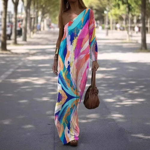 Damen Maxikleid mit asymmetrischem Schnitt und lebhaftem Farbdesign EB