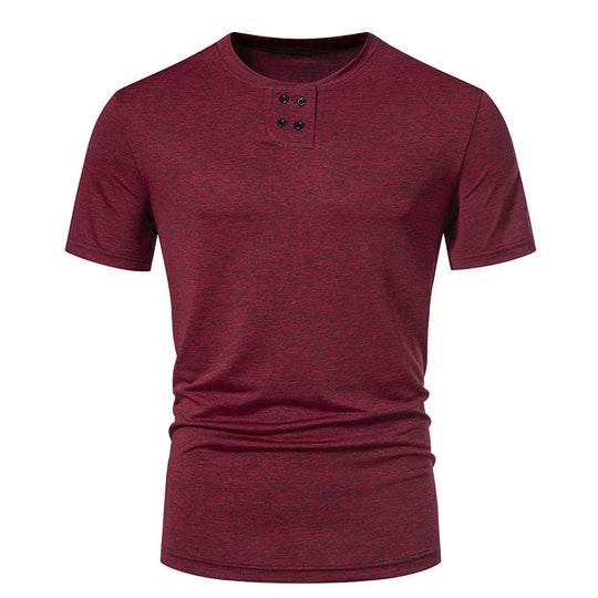 Herren Kurzarm-Henley-T-Shirt mit modischem Knopfdesign und atmungsaktiver Baumwollqualität EB