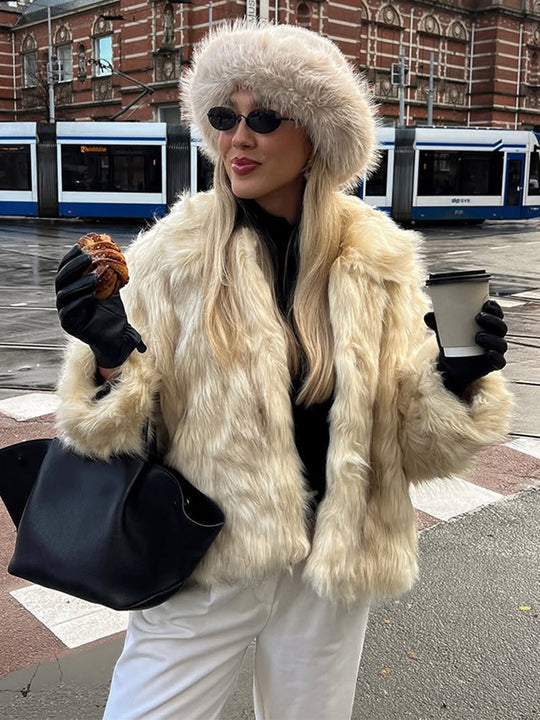 Damen Kunstfelljacke mit luxuriösem Kragen und elegantem Schnitt EB