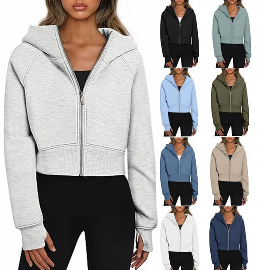 Damen kuscheliger cropped Kapuzenpullover mit Reißverschluss EB