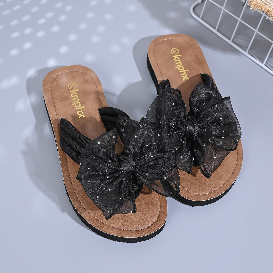 Damen Flip-Flop Sandalen mit dekorativem Schleifen-Design EB