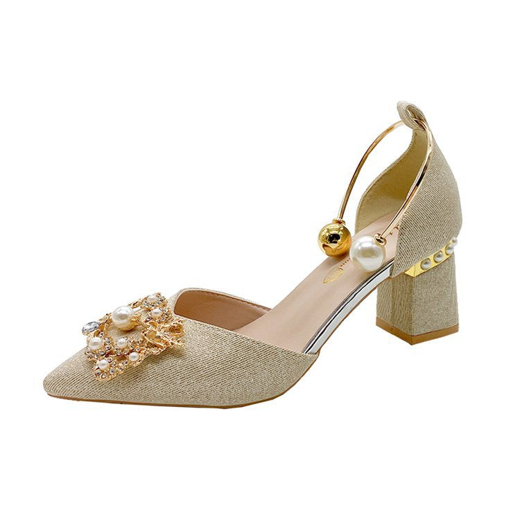 Damen elegante Slingback-Pumps mit luxuriösem Perlenschmuck EB