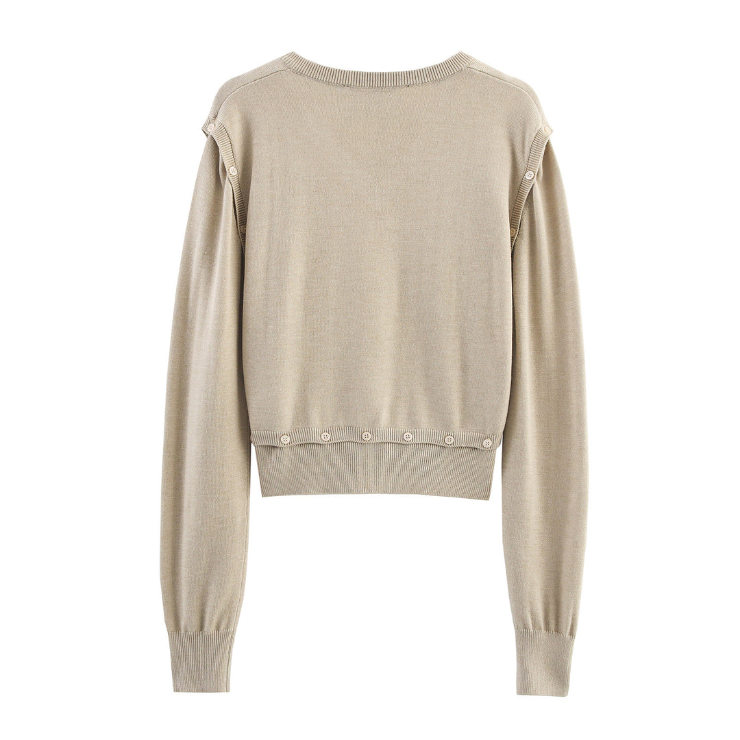 Damen modischer Kurzpullover mit Knopfdetails EB