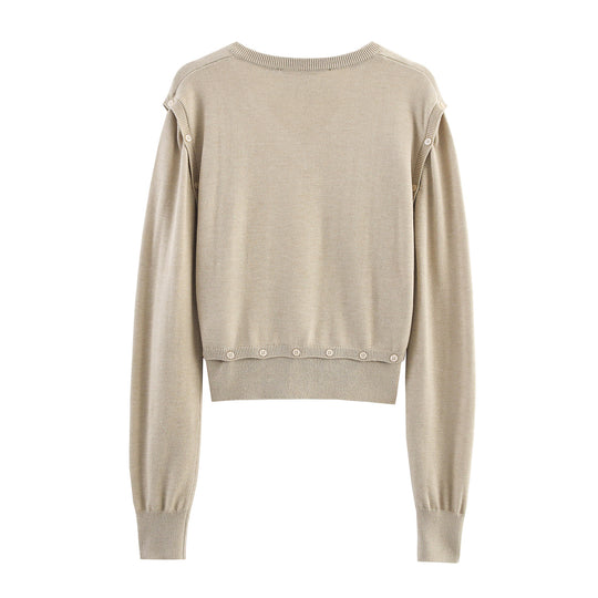 Damen modischer Kurzpullover mit Knopfdetails EB