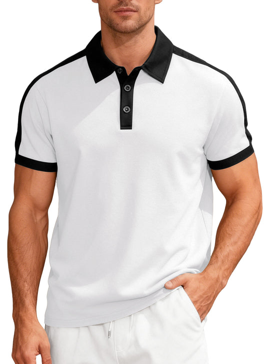 Herren nan Premium-Polo im Retro-Kontrastlook mit Hemdkragen und Dreiknopfleiste EB