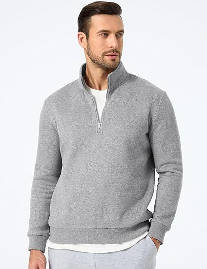 Herren nan halbzip Pullover aus schwerer Baumwollmischung mit hohem Stehkragen und gerippten Bündchen EB