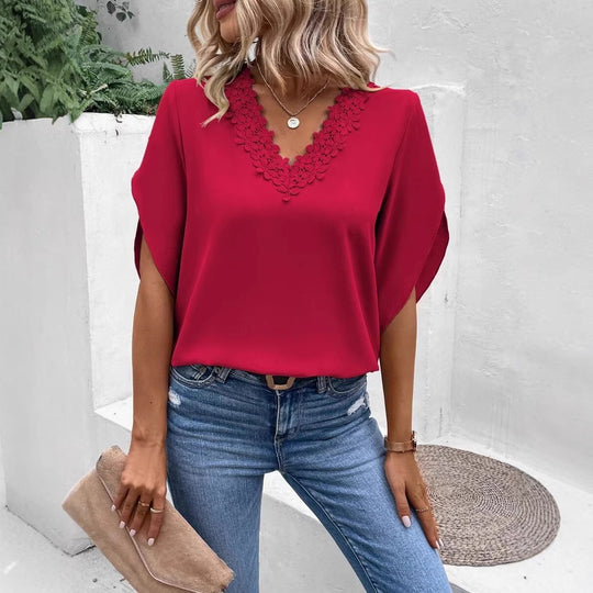 Damen elegante Bluse mit Spitzenapplikation EB
