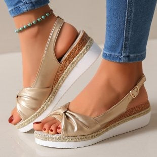 Damen Wedge-Sandaletten mit elegantem Knoten-Design EB