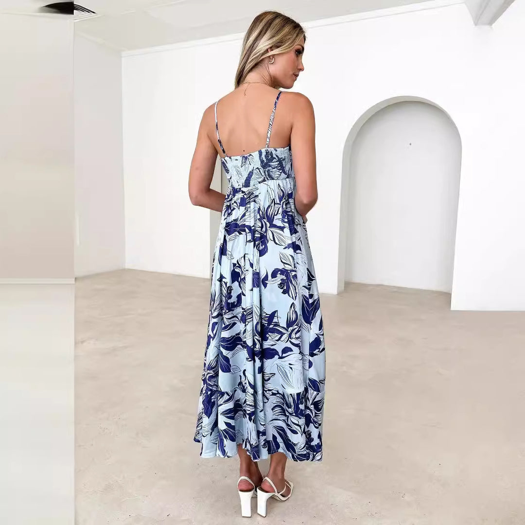 Damen Maxikleid mit fließendem Schnitt und modernem grafischem Muster EB