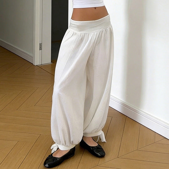 Damen weite Baumwollhose mit elastischem Bund und verstellbaren Bindebändern EB