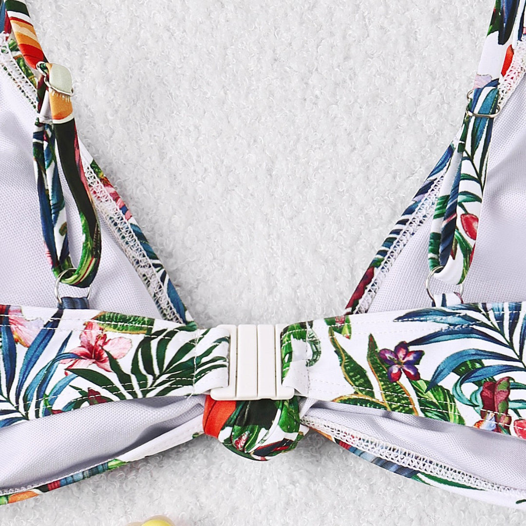 Damen Hochgeschnittener Bikini mit tropischem Print EB