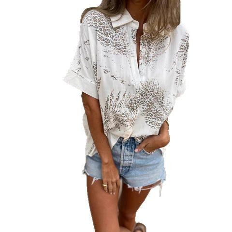 Damen kurzärmlige Bluse mit elegantem Lochmuster EB