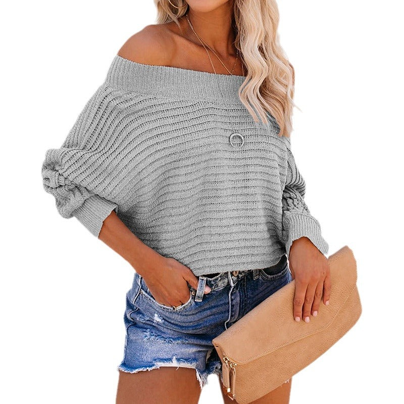 Damen lässiger Pullover mit schulterfreiem Design und strukturiertem Strickmuster EB