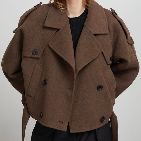Damen Kurze Wolljacke im Trench-Stil mit stylischen Details EB