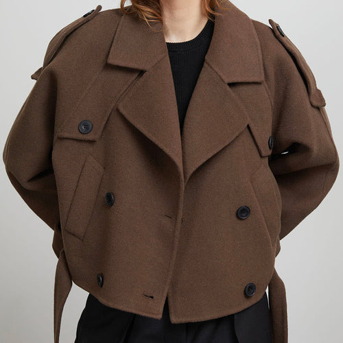 Damen Kurze Wolljacke im Trench-Stil mit stylischen Details EB