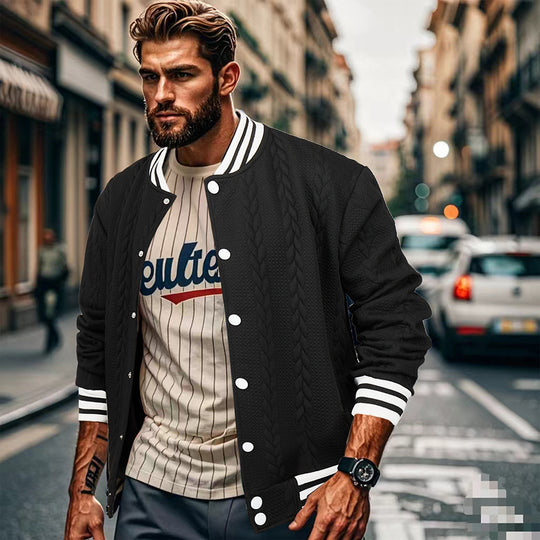Herren Sportswear-Bomberjacke mit strukturiertem Design und Kontraststreifen EB