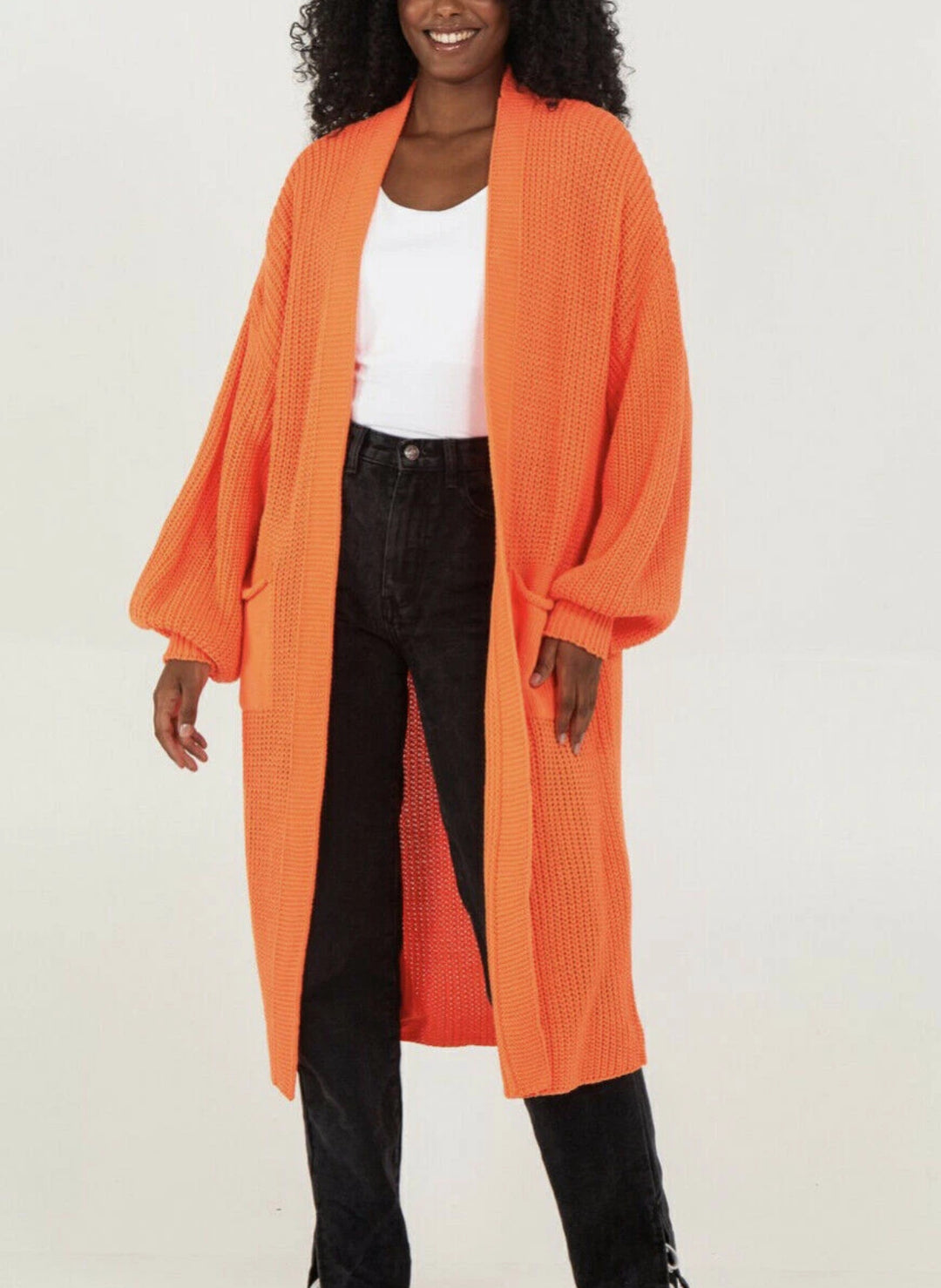 Damen Langstrickjacke mit lässigem Oversized-Schnitt und voluminösen Ärmeln EB