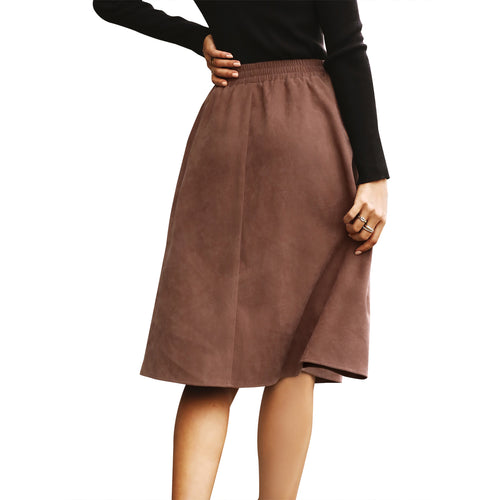 Damen Midi-Suede-Rock mit Knopfdetails EB