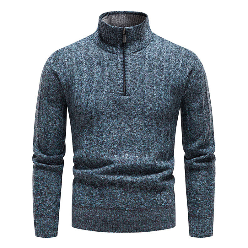 Herren eleganter Strickpullover mit kurzem Reißverschluss und strukturierter Oberfläche EB