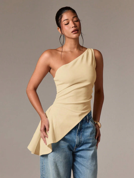 Damen asymmetrisches Oberteil mit gestuftem Saum und elegantem Fließdesign EB