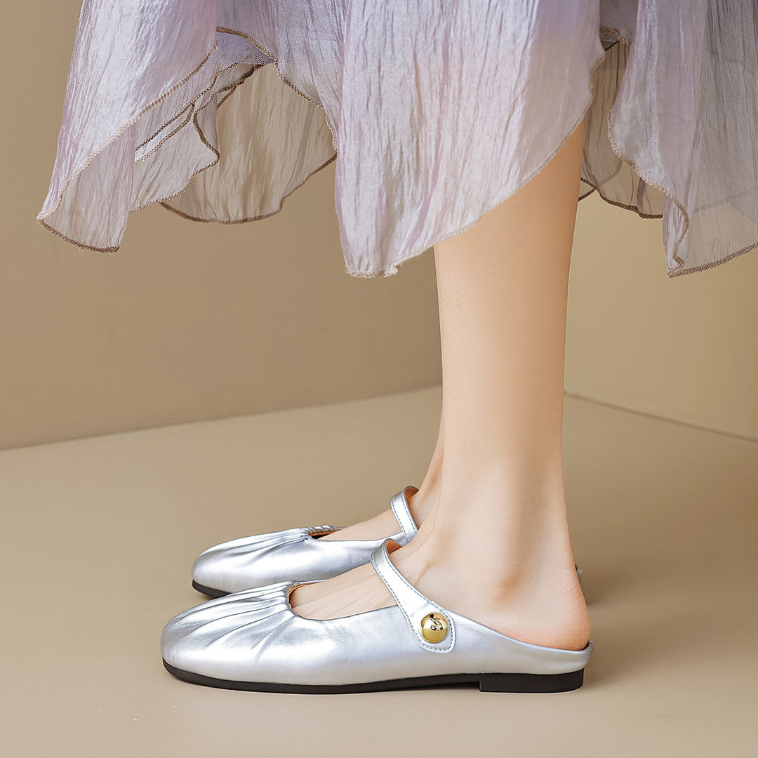 Damen Mokassins mit verstellbarem Riemen und elegantem Faltendesign EB