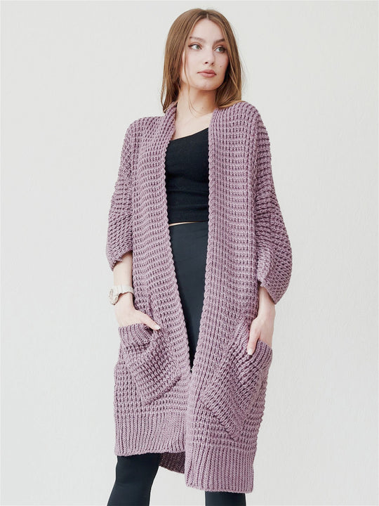 Damen kuscheliger Strickmantel mit großen Taschen und lässigem Schnitt EB