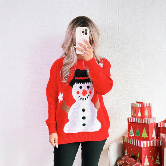 Damen Weihnachts-Pullover mit festlichem Schneemann-Motiv EB