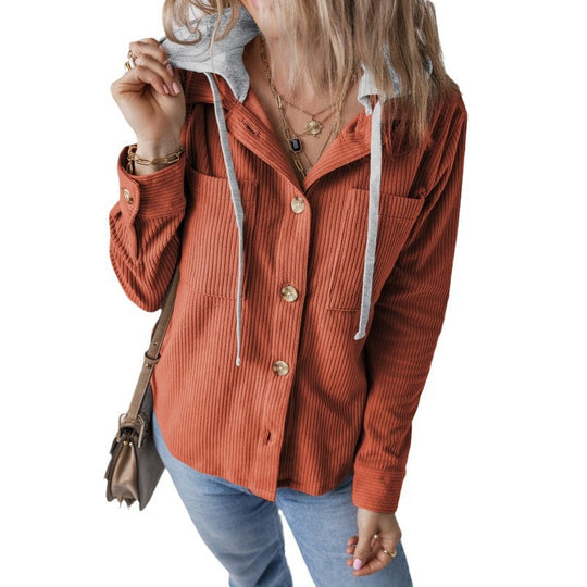 Damen lässige Hemdjacket mit Kapuze und seitlichen Taschen EB