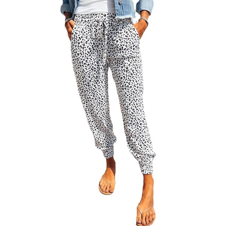 Damen elegante Freizeit-Hose mit elastischem Bund und tierischem Muster EB