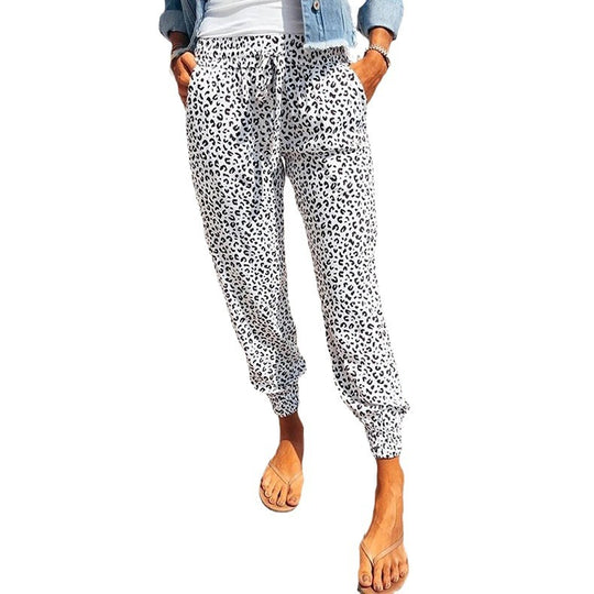 Damen elegante Freizeit-Hose mit elastischem Bund und tierischem Muster EB