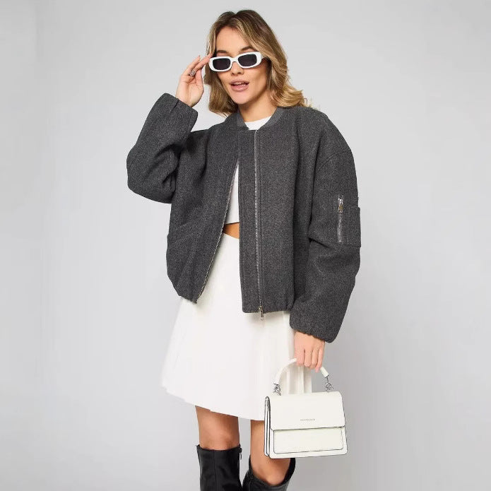 Damen modische Puffjacke mit praktischen Reißverschlusstaschen und elastischen Bündchen EB