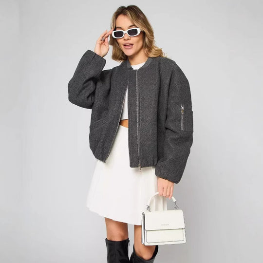 Damen modische Puffjacke mit praktischen Reißverschlusstaschen und elastischen Bündchen EB