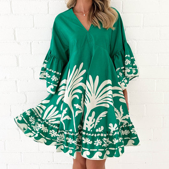 Damen Freizeitkleid mit voluminösen Ärmeln und floralem Druck EB
