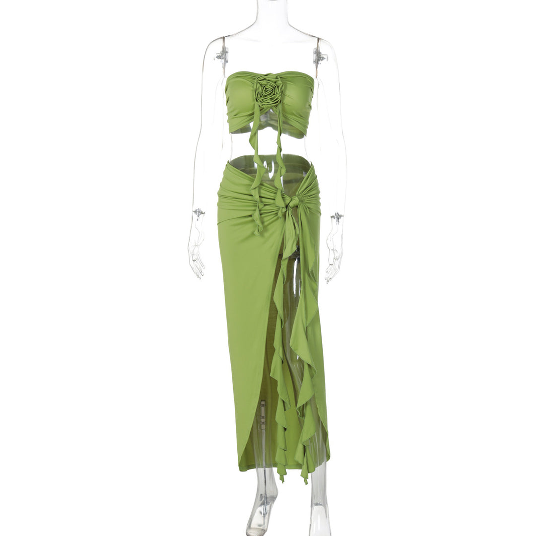 Damen Borten Maxikleid mit asymmetrischem Saum EB