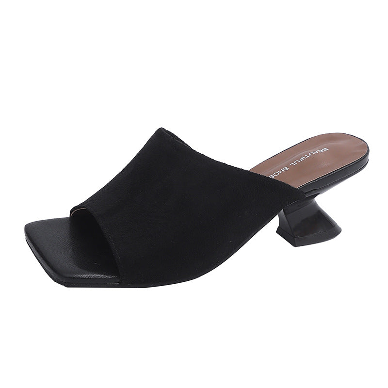Damen Offene Mules mit bequemem Blockabsatz EB