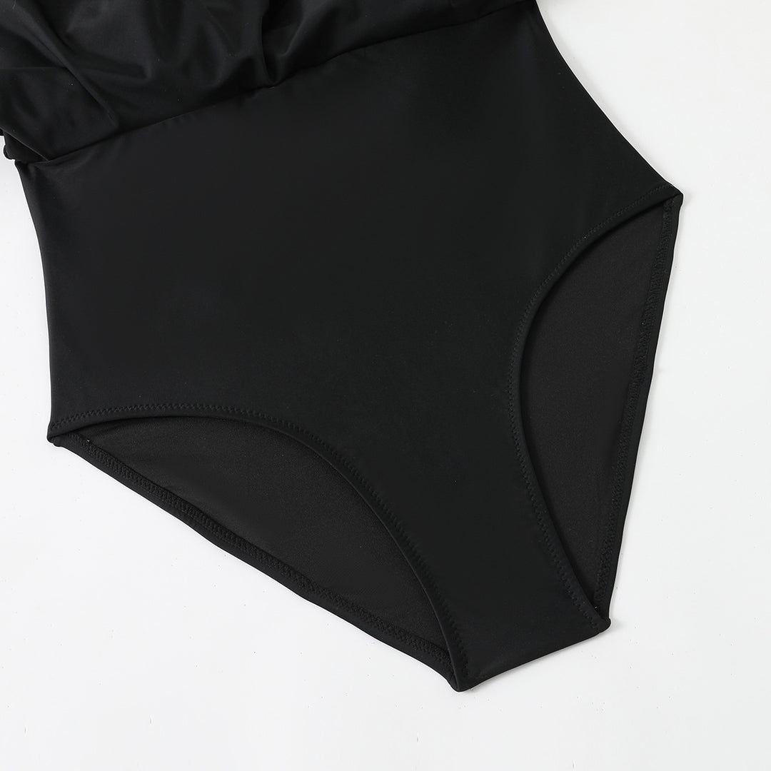 Damen Strandkleid mit leichtem V-Ausschnitt und voluminösen Rüschendetails EB