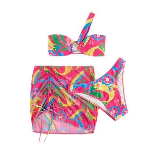 Damen Bikini-Set mit floralem Design und rüschendem Rock EB