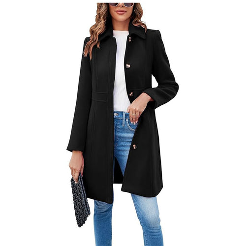 Damen klassischer Wollmantel mit modischem Schnitt und funktionalen Details EB