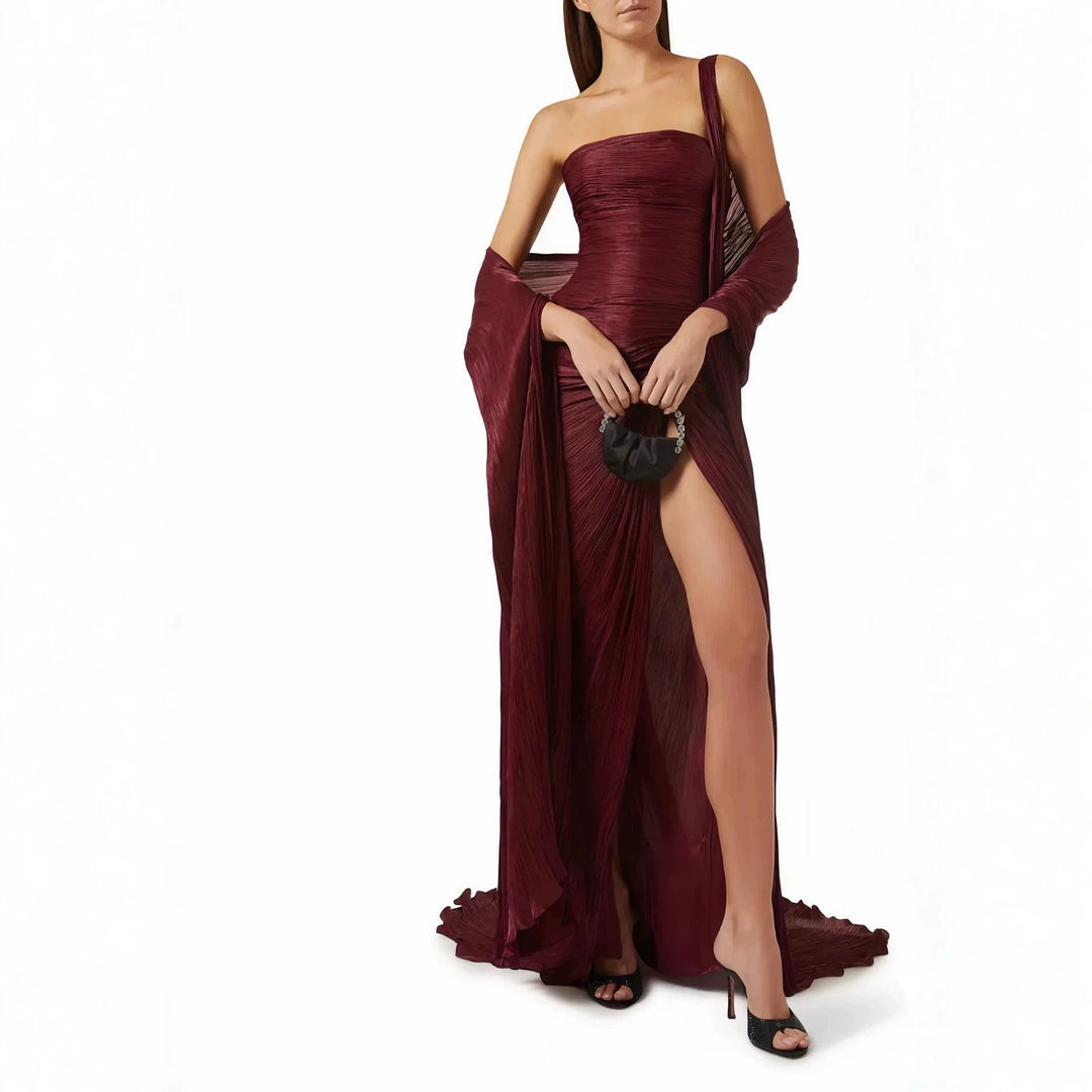 Damen Elegantes Maxi-Kleid mit asymmetrischem Schnitt und Plissierungen EB